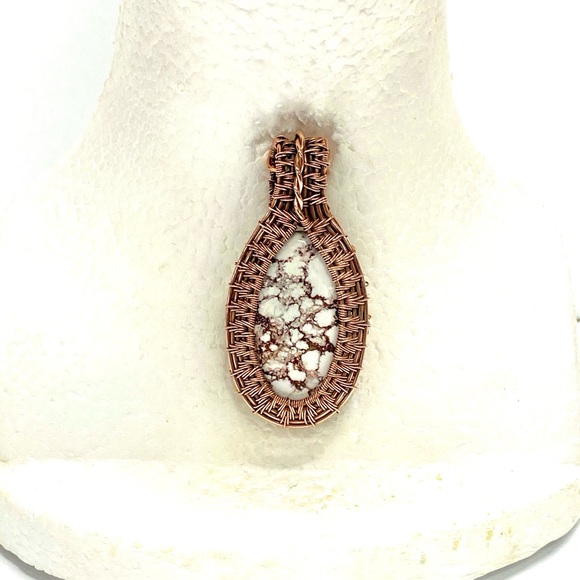 HANDCRAFTED Wild Horse Cabochon Hand Wrapped Oxidized Copper Statement Pendant - Picture 6 of 10